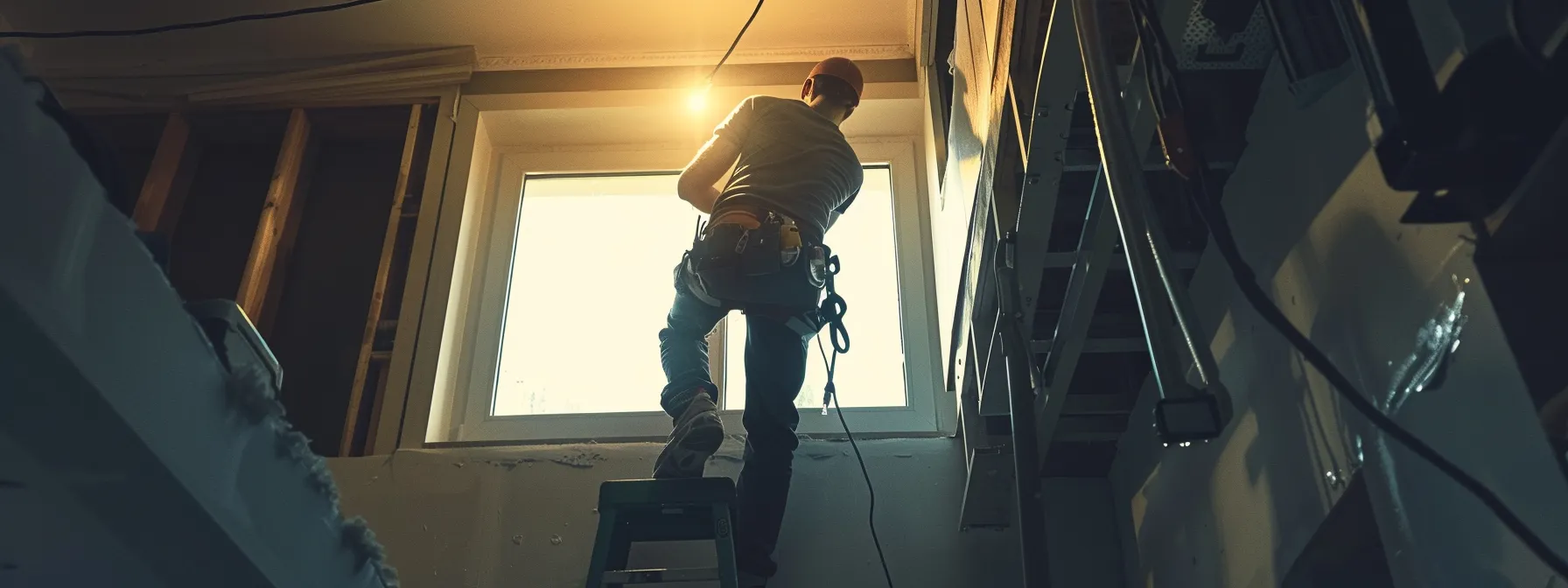 an electrician installing a new, modern electrical system in a house, ensuring safety and functionality for the residents.