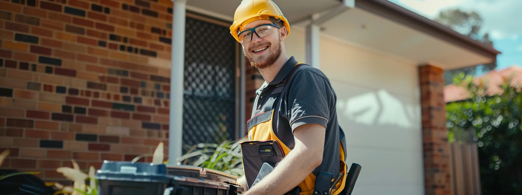 a local electrician in adelaide, equipped with a toolbox, providing hands-on, reliable service to a homeowner with a smile.