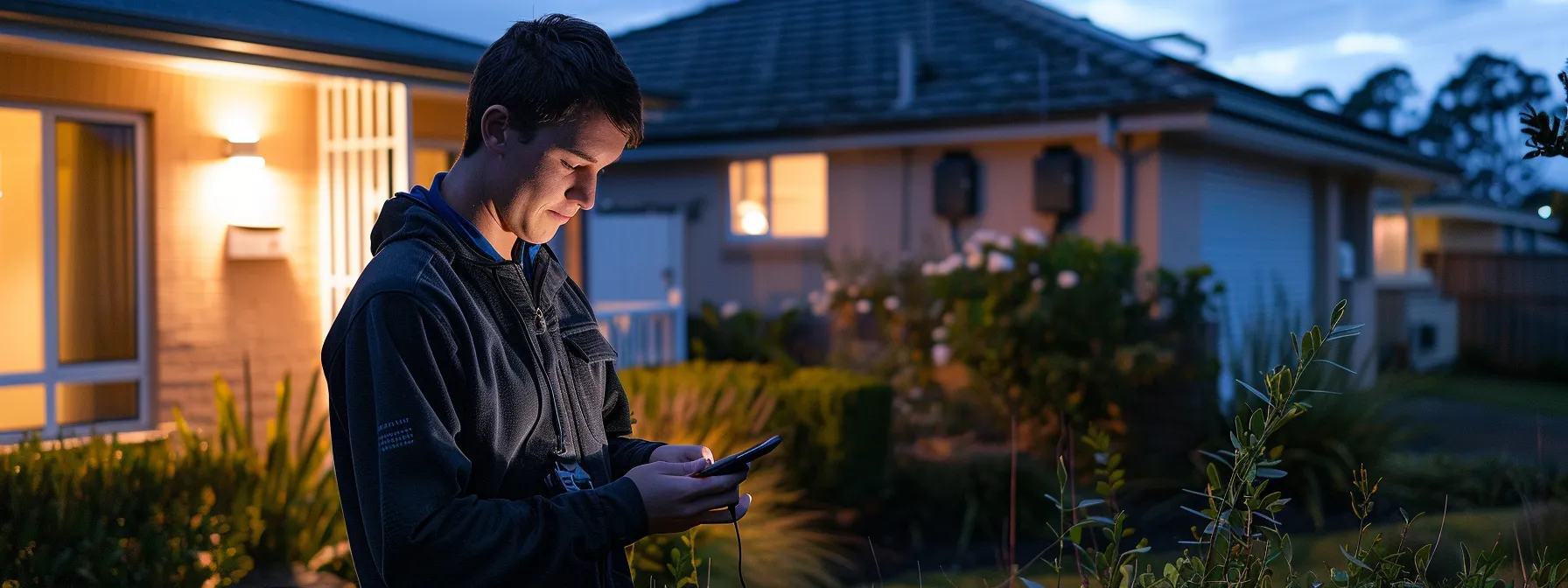 a homeowner carefully checking if their electrical system meets the strict safety standards of raymond terrace.