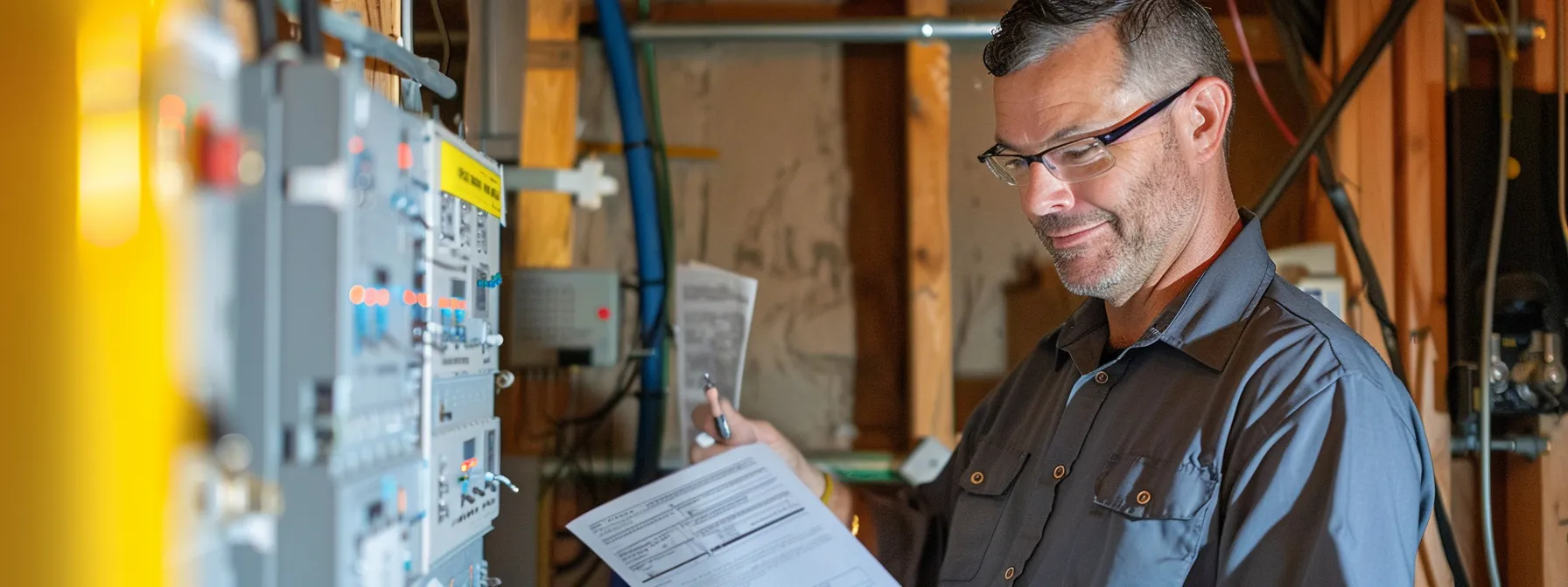 a homeowner stands by a clear and accessible work area, holding a detailed list of electrical issues for the licensed electrician's visit.